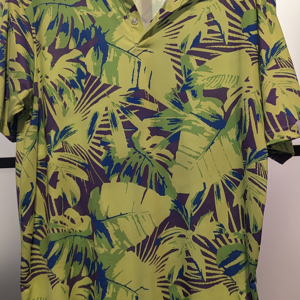 Tropical Leaf Print Men's Golf Shirt